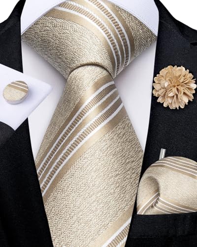 Image of DiBanGu Mens Zipper Tie Silk Pre-Tied Necktie with Gift Box | Jacquard Woven,Paisley Solid Plaid Pattern,6PCS with Pocket Square,Cufflinks and Lapel Pin,for Wedding Party Formal Business