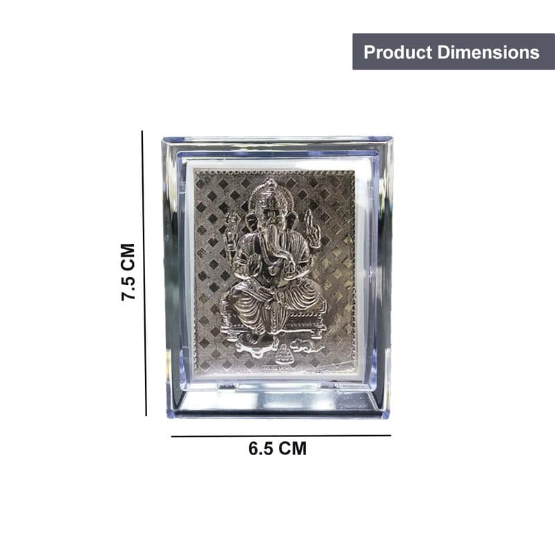 Image of UAX 999 Pure Silver Ganpati Idol Frame, Pooja Frame, Tabletop Car Dashboard Photo Frame | Bappa Ganesh Frame | Acrylic Silver Acrylic Hindu Idol f