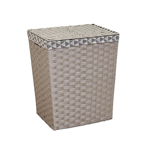 Panier à linge en plastique imitation rotin résistant avec doublure textile amovible