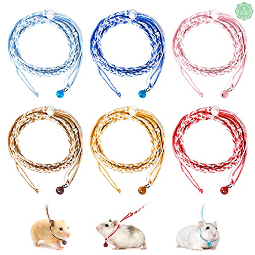 Arnés para Hámster Ajustable 6Pcs Correas de Pecho 150cm Anti-Mordida Chaleco con Campana de Buscador Cuerda de Tracción de Entrenamiento Exterior para Hurón Ratón Hámster Animale Pequeño Colorida Cover