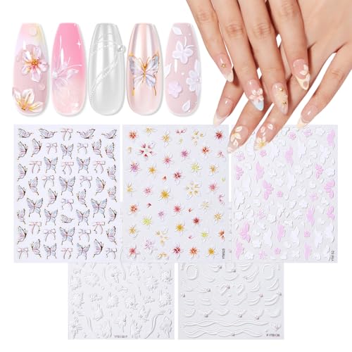 Pegatinas para uñas 3D con diseño floral elegante