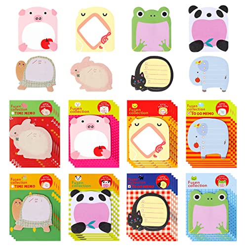 DIKEBAO 640 Pcs Notas Adhesivas de Animales Mini Notas Adhesivas Niños Bonitas Notas Adhesivas Infantiles para Regalitos Detaille Cumpleaños Infantil, 8 Animal Elefante/Conejo/Tortuga/Gato/Panda Cover