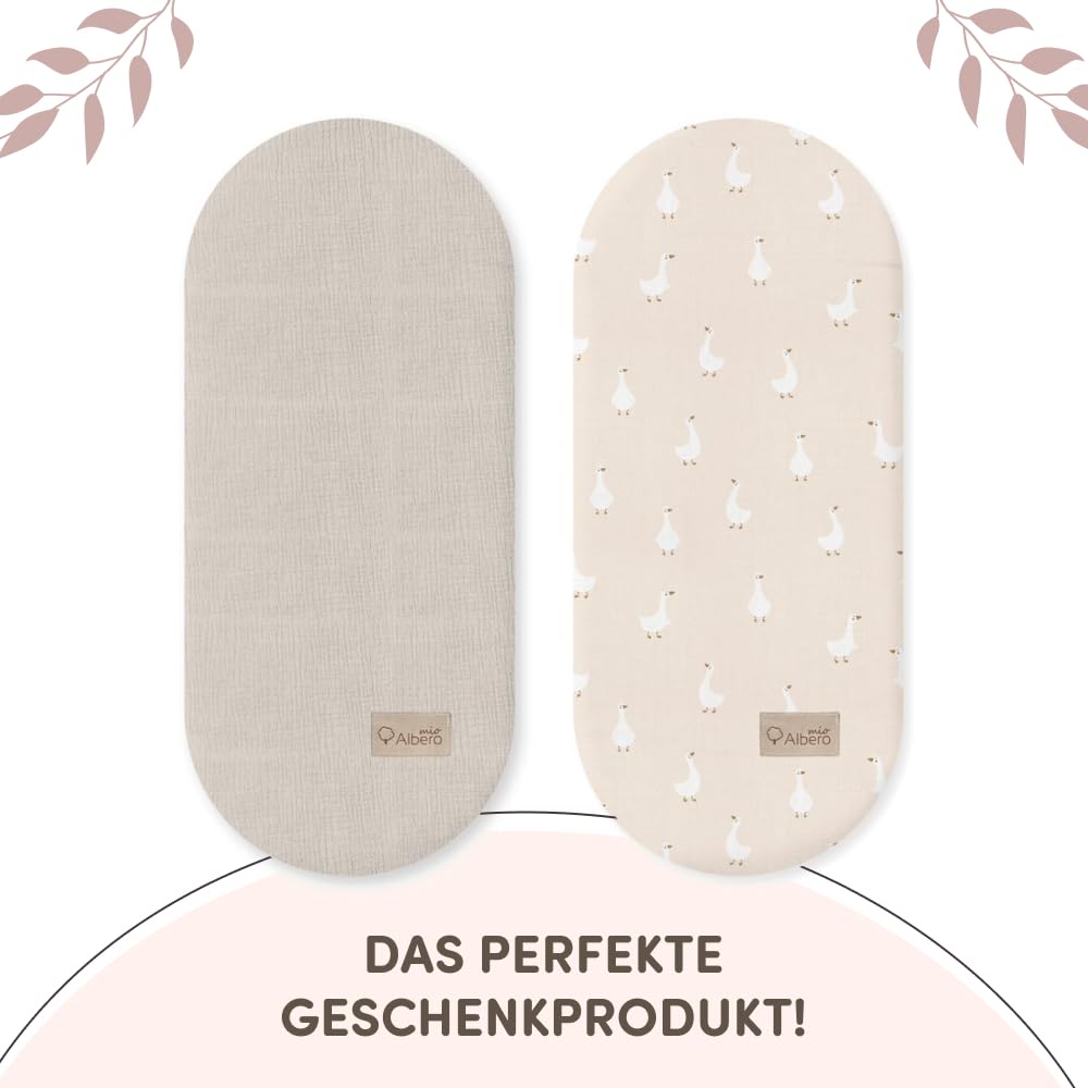 Spannbettlaken Kinderwagen Bettlaken 2 Stück | Größe 80x35 cm | Kinderbettlaken | 100% Baumwollmusselin | Leinenlaken | Goose Gaia