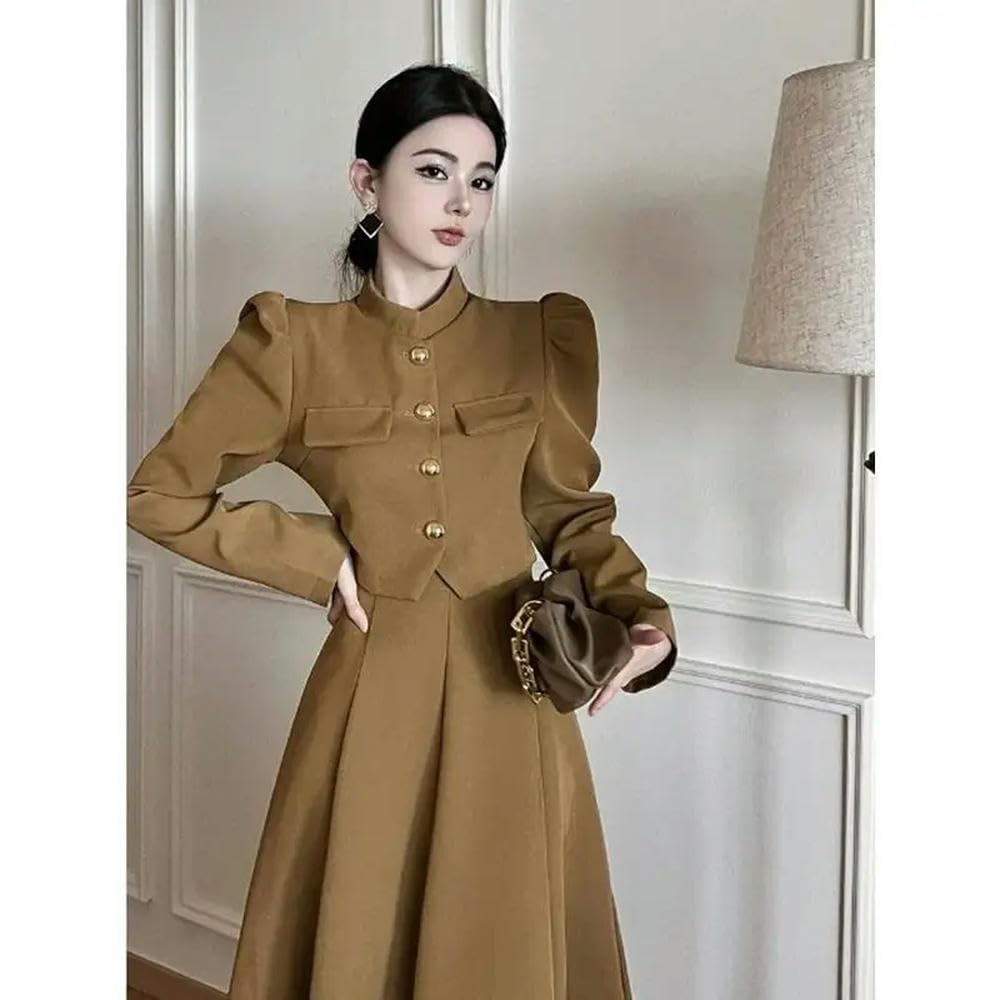 QXWD - Elegante conjunto de falda larga para mujer, a la moda, vintage, oficina, elegante, formal, casual, delgado, traje de noche de dos piezas