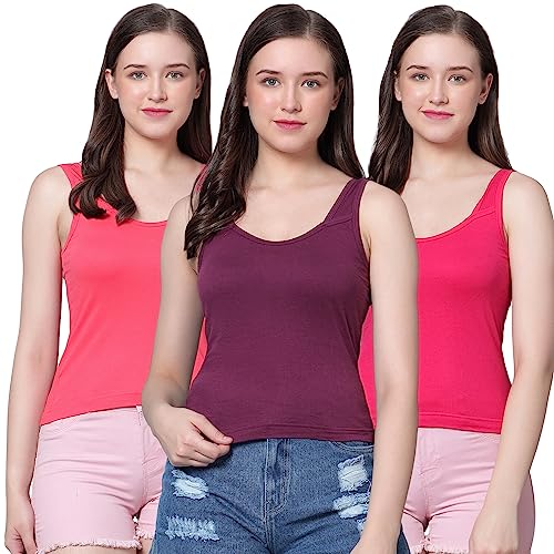 Image of Aimly Women's Regular Fit Sleeveless Cotton Camisole Slip Spaghetti | Combo Pack of 3