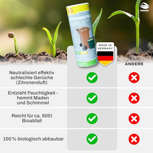 Biotonnen Pulver mit Zitronenduft, gegen Maden und Geruch, Fliegen, 500 g für Biotonne, Kompost Eimer, Mülleimer, Camping (500 g)