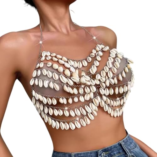 Reggiseno a catena per il corpo con perline multistrato imbracatura accessori gioielli spiaggia bikini copertura per donne ragazze petto