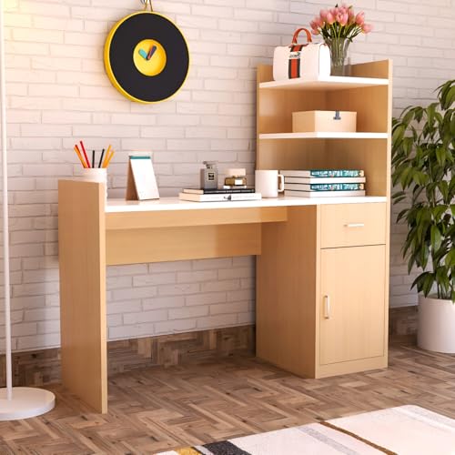 Image of Engineered Wood Office & Study Table for Study Room /Office /Work from Home || Engineered Wood Study Table || Freestanding || (Brown & White) |