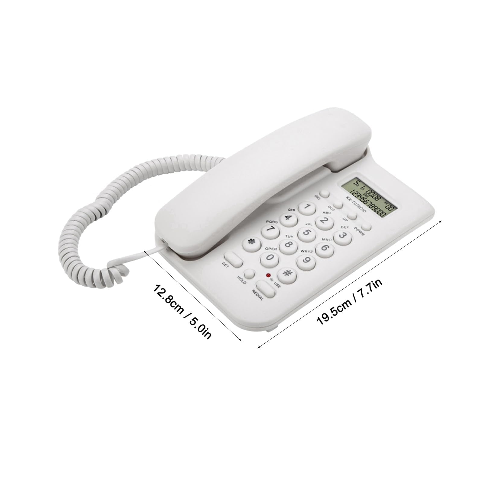 Teléfono de Pared y Escritorio con Cable - FSK/DTMF para Hotel y Casa - con Pantalla de Llamadas (Blanco)