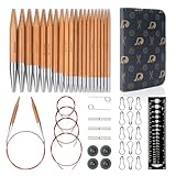 RUIDI Rundstricknadeln Set, Rundstricknadeln Set Austauschbar mit Tasche & Zubehör, 10 Paare Rundstricknadel-Set (10cm) in Größen von 3,5 mm bis 10 mm (Bambus)