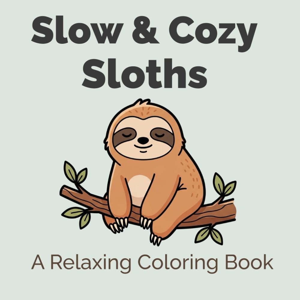 Slow & Cozy Sloths: A Relaxing Coloring Book with 40 Cute Sloth Designs