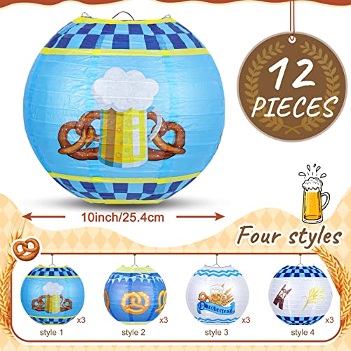 12 Packs Oktoberfest Decorations Hanging Paper Lanterns German Beer Festival Hanging Paper Lanterns Decoration Hanging Ornaments Oktoberfest Bavarian Decorative Round Lanterns Oktoberfest Decorations