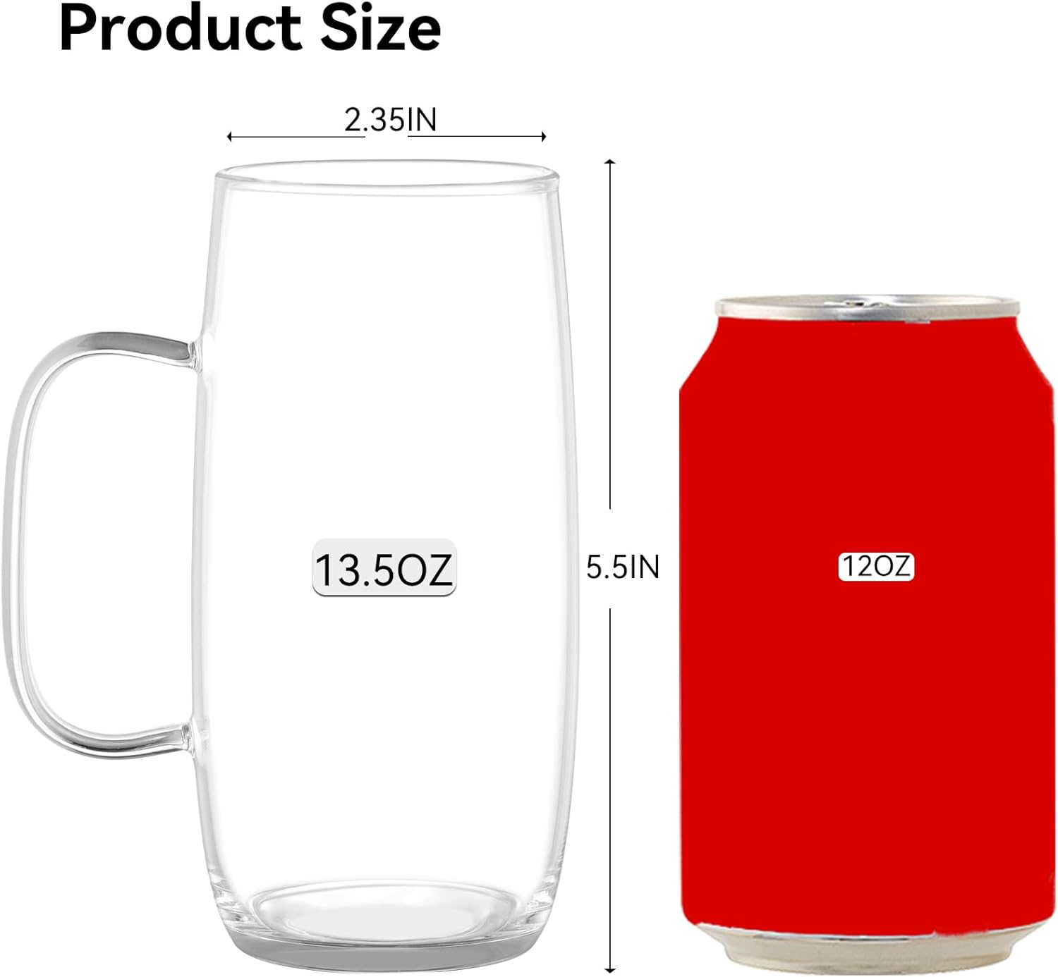 Glass Tea Cups Set of 2-13.5 Oz Clear Borosilicate Teacups with Handle Tea Glasses for Hot/Cold Dishwasher & Microwave Safe Large Coffee Mugs for Cappuccino Latte Juice Espresso Milk - Image 2