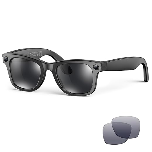 AI Smart Glasses for Men Women,8MP 2K HD Camera Glasses,AI Voice Control,AI Photo Recognition,Real-Time Translation,Smart Sunglasses with Bluetooth Call,IP67 Waterproof for Driving,Outdoor,+2 Lenses.