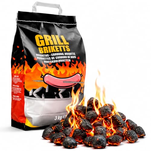CABLEPELADO Briquetas de Carbón para Barbacoas 3kg, Encendido Rápido, Sin Aditivos, Compatibles con Todo Tipo de Parrillas, 3 Kg | Grill Briketts (1x3 kg)