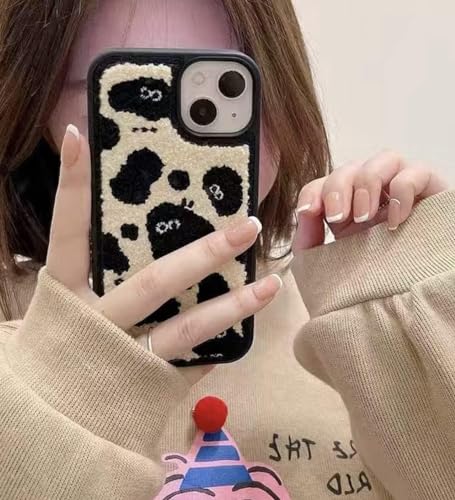【Kunyehdo】 スマホケース iPhone 15 ケース カバー 対応 iPhoneケース ぬいぐるみ かわいい 乳牛柄 牛柄 アニマル柄 韓国 おしゃれ もこもこ ふわふわ キャラクター 刺繍 模様 お洒落 おしゃれ アニメ 可愛い iphoneカバー 落下防止 保温 ソフトシェル(iPhone15 ,あんず色い底)