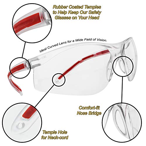 Safety Glasses Eye Protection - Comfort Eyewear - 2 Pair, 2 Neck Cords, 2 Cases - SuperLite and SuperClear Lens Technology, Z87.1 - CE 166 Certified…