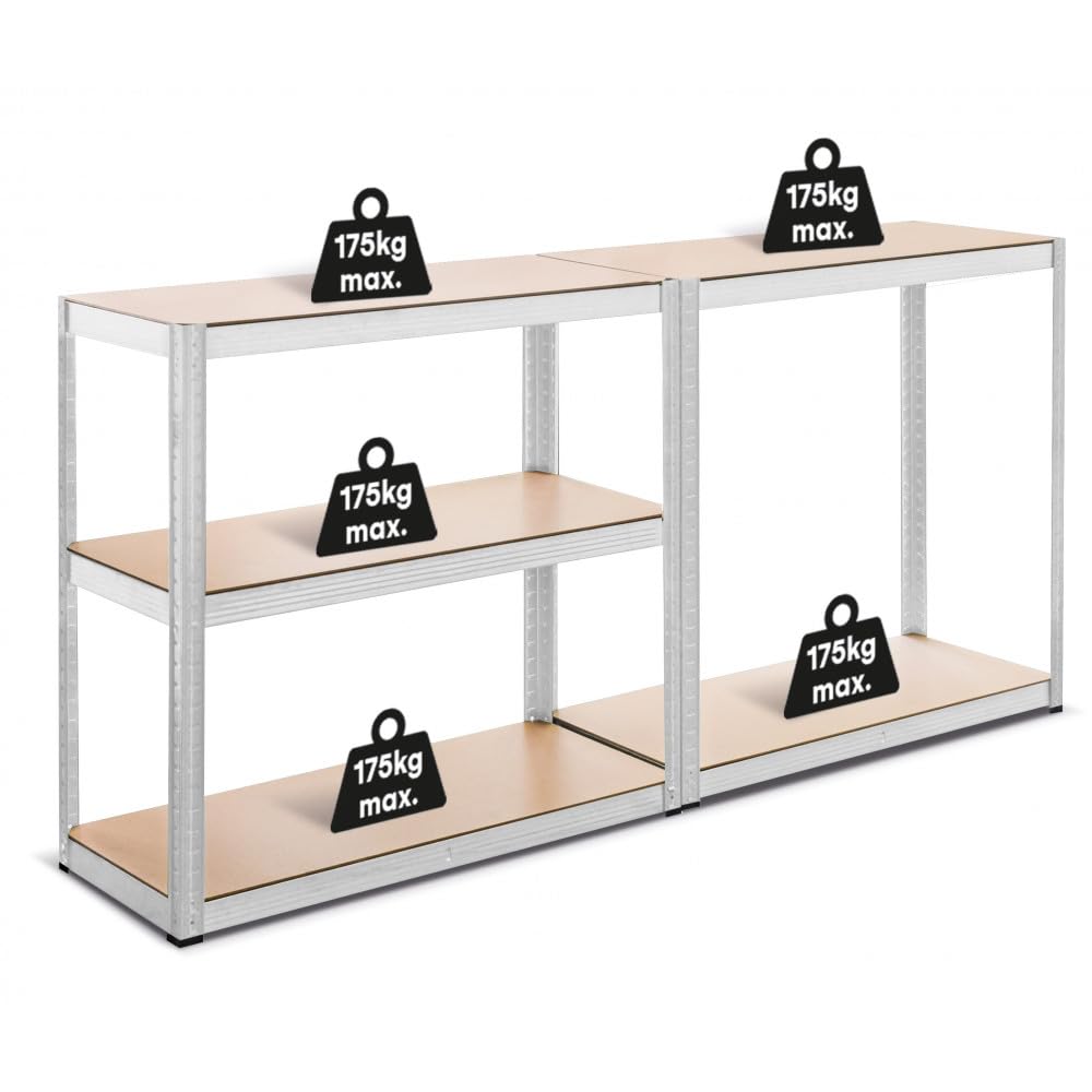 Lot de 2 étagères modulables charges lourdes en métal 5 plateaux - 875 Kg - Montage facile systeme de clip et croisillons