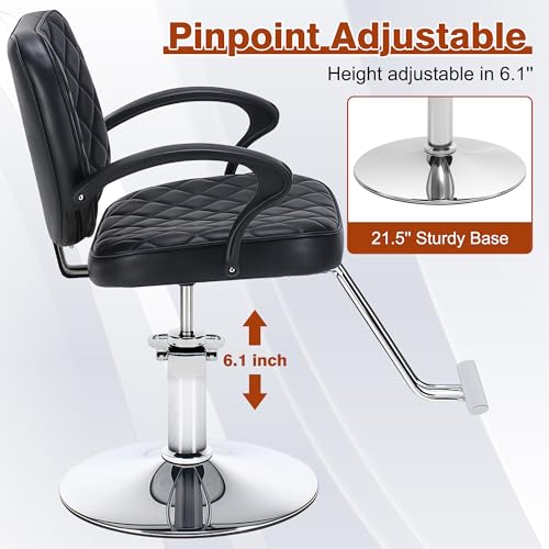 Image of Barber Salon Chair, 6.1'' Adjustable Height Barber Styling Chairs, 360 Swivel Hydraulic Hair Chairs, Thick Padded PU Seat, Metal Footrest Salon Chair for Hair Stylist Barbershop & Home Black