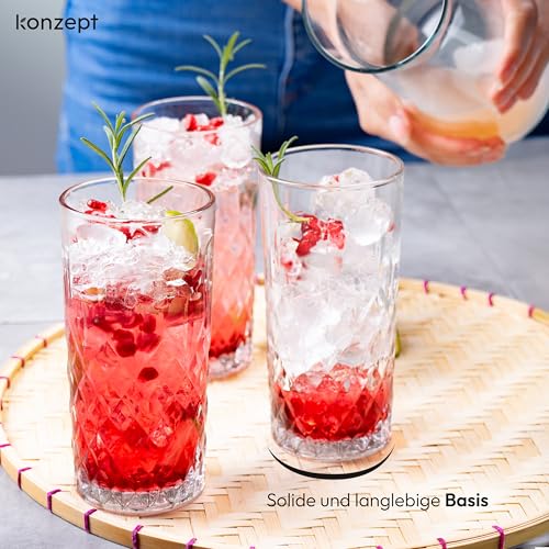 Foto von Konzept 11 Gläser Set 12-teilig, Trinkgläser Set 300ml transparent, Wassergläser, geriffelte Gläser für Saft, Wasser, Party, Garten, Cocktailgläser