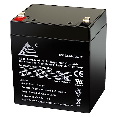 12V 4.5Ah Rechargeable SLA Battery for Security System BE425M UPS Garage Door Opener Replacement Fire Alarm Batteries Sealed Lead Acid 12V Battery Backup w/ F1 Terminals