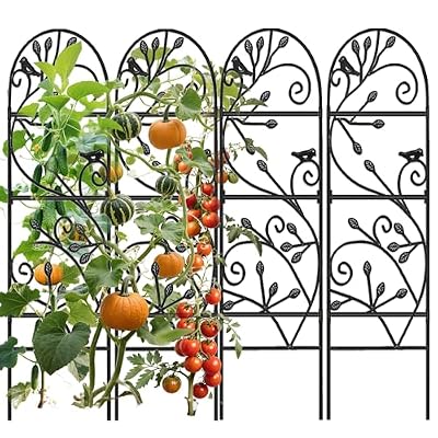 Amagabeli 4 Pack Garden Trellis for Climbing Plants Outdoor 46" x 15" Rose Wrought Iron Trellis for Vine Vegetable Flower Ivy Cucumber Decorative Trellis Black
