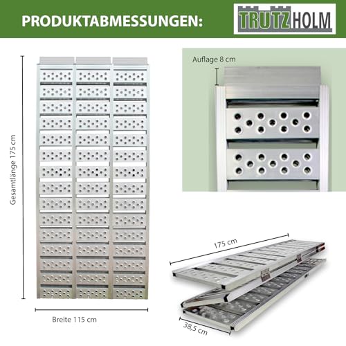 DREIBREIT by TRUTZHOLM 2-Fach Auffahrrampe klappbar 175 cm Tragkraft 1020 kg Alu grau gelocht gerillt Verladerampe Rampe