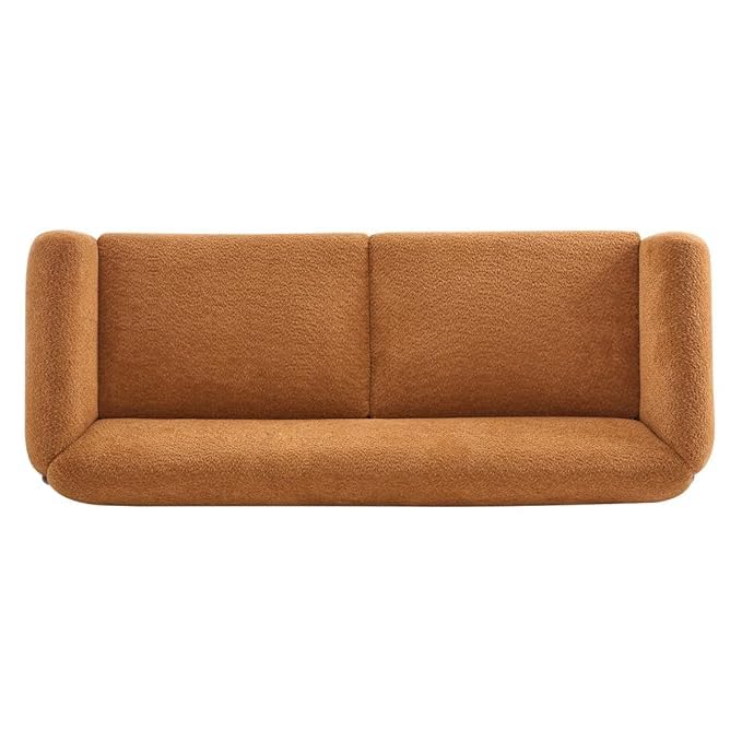 Image of Upholstered 3 Seater Sofa Three Seater Sofa with Wooden Legs for Living Room Hotels & Offices (3 Seater Caramel Orange)