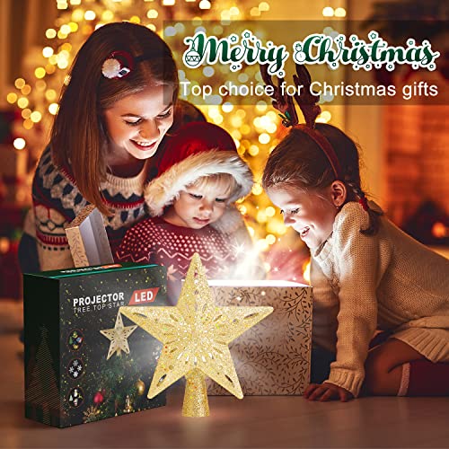 Kesfitt Christmas Tree Topper Lighted With 6 Projection Modes,Christmas Star Tree Topper Built-In Led Rotating Lights,Gold 3D Glitter Dynamic Projection For Xmas Party Holiday Decorations #TOP4