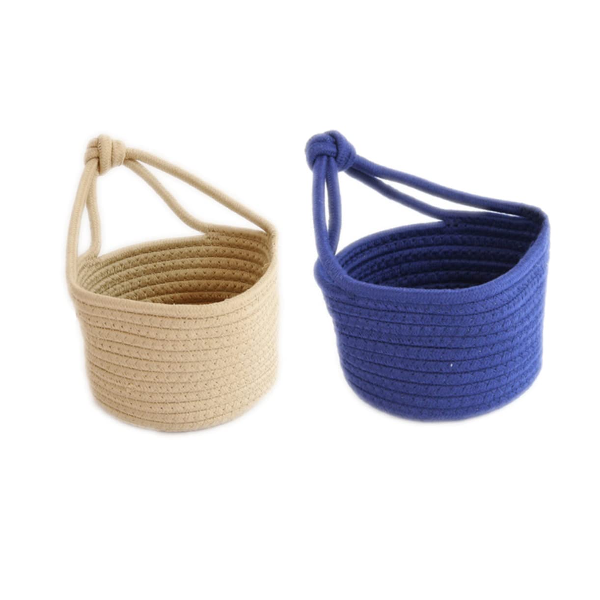 PRETYZOOM Small Round Cotton Rope Storage Basket Woven Hanging Basket for Home Toys Books Decorative Organizer Blue