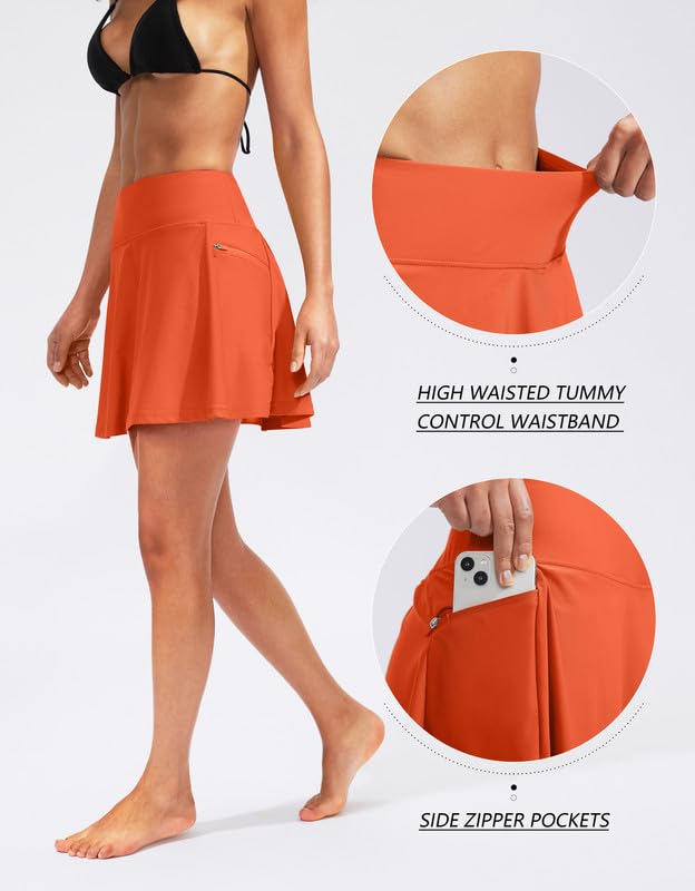 Image of Kayrth Women's High Waisted Swim Skirt with Zipper Pockets Tummy Control Bathing Suit Swimsuit Tankini Bottoms