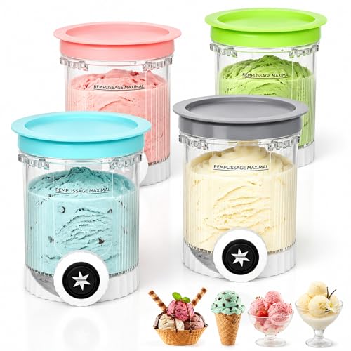 4 Pack Creami Swirl Ice Cream Tubs with Lids 480ml Replacement Dessert Containers Compatible with Ninja Swirl by CREAMi NC700 NC701 NC701UK Series BPA-Free Freezer & Dishwasher Safe