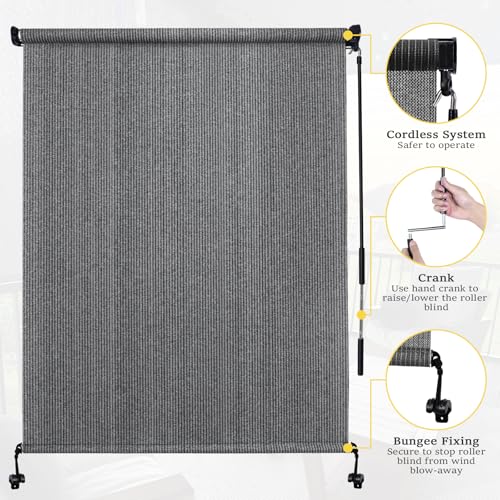 Image of Custom Size 85'' W x 96'' H Outdoor Roller Shades, Cordless Patio Roll Up Outdoor Blinds with UV Protection, Exterior Sun Shade Cloth for Porch, Gazebo, Balcony, Pergola, Grey