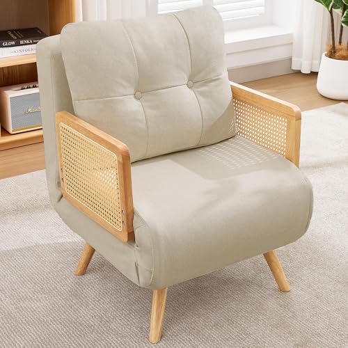 NNJN Sillón 3 en 1 con función de sueño y respaldo ajustable en 5 niveles. Reposabrazos de madera maciza. Acolchado como sillón, tumbona y cama individual. Ideal para salón, oficina o apartamento