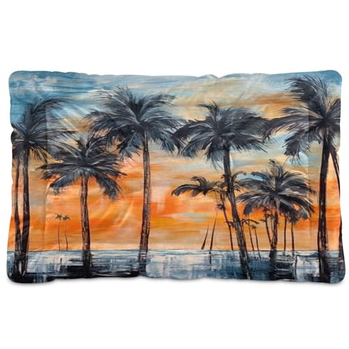 Qilmy Abstract Palm Trees Dog Bed Cat Bed Pet Crate Mattress Non-Slip Soft Pet Dog and Cat Bed Mat...