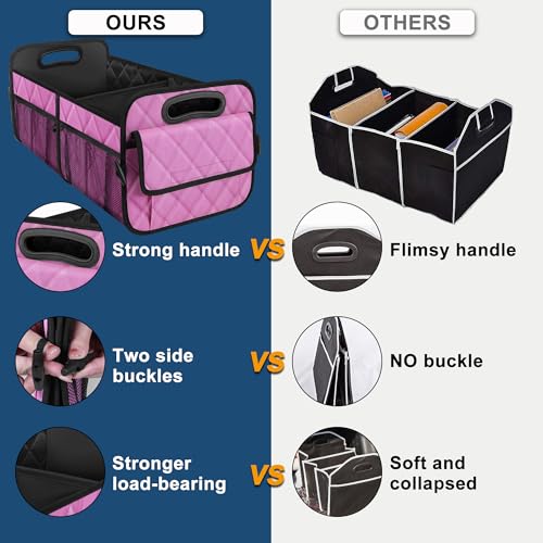 Image of Deosk Car Trunk Organizer for SUV, Car Organizers and Storage with Reinforced Handles, Car Accessories for Women /Men 70L Waterproof Polyester Trunk Organizer(Large, Pink)