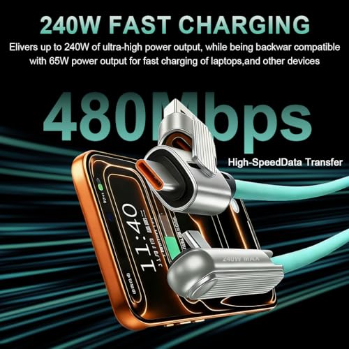 Image of Verilux PD 240W 2 in 1 Type C Cable Fast Charging with Stand, 3.9Ft Right Angle C Type Charger Cable with 480MBPS Data Transfer for iPhone 17 /17 Pro /17 Pro Max /16 /15, Galaxy S25 /S24, Blue-green