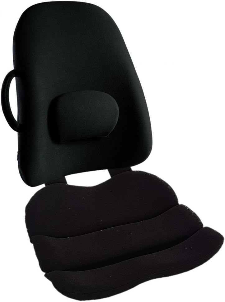 Obus Forme Combo Ergonomic Orthopedic Low Back Backrest and Contoured Seat Cushion - Back/Stress Pain Relieve -Black