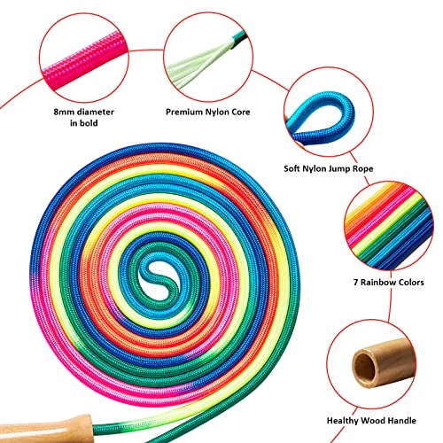 Cuerda de salto doble holandesa multicolor de 16 pies con mangos ergonómicos de madera 2