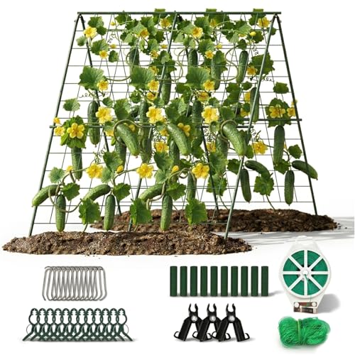 Gurke Rankgitter Faltbares A-Rahmen Gurken Rankhilfe für Garten 120x120cm Gitternetz Kletterpflanzen Rankgitter Tomaten Rankhilfe PflanzenstüTze für Blumen Nutzpflanzen für Gurke Bohnen Erbsen