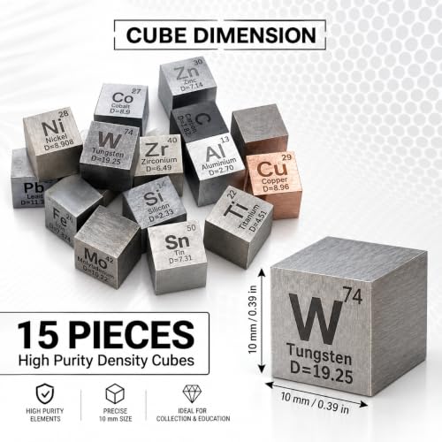 Image of 15 Piece Metal Cubes, Element Cube Set, Laser Engraved Density Set