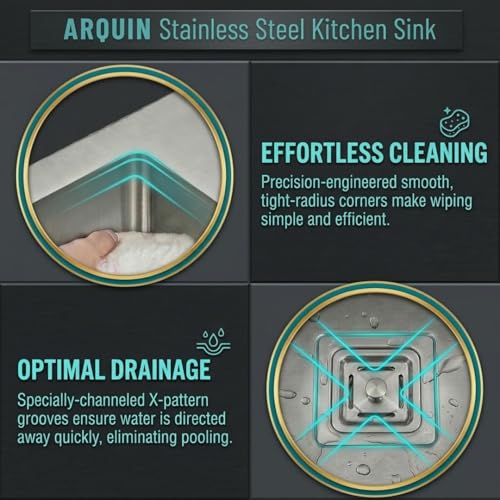 Image of ARQUIN Kitchen Sink 22x18x10 Inch Handmade Single Bowl Matt Finish Orginial 304 Grade Stainless Steel sink for kitchen basin With Square Drainer and SS Fruit Basket