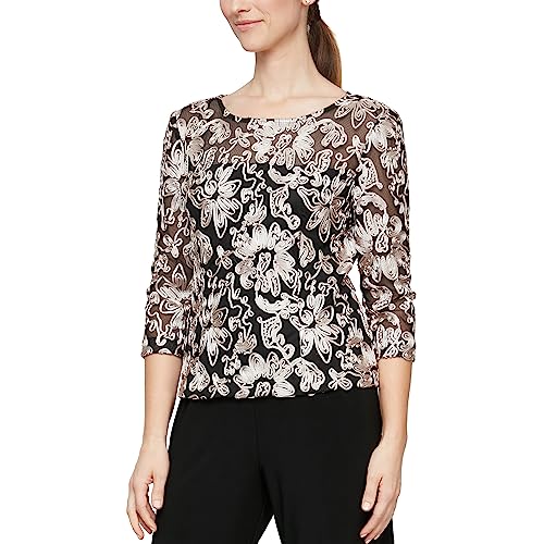 Alex Evenings Women's Embroidered Blouse Shirt (Missy and Petite)