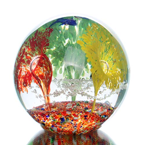 Xinkulas XINKULAS-002 Art Glass Ocean Ball Figurine Paperweight Hand Blown Fish And Coral Office Table Fengshui Decoration 3.14 Inches cover
