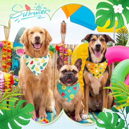 Image of Abbylike 50 Pcs Summer Hawaiian Dog Bandanas Bulk, Tropical Fruits