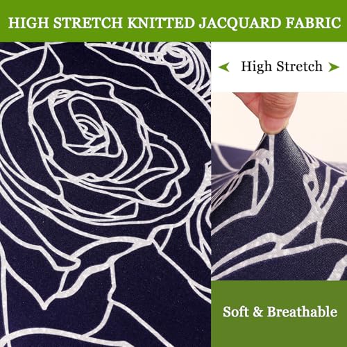 Image of FUANGUI Bar Stool Covers Set of 4, Stretch Bar Stool Chair Cover Slipcovers, Floral Print Counter Stool Bar Chair Covers for Kitchen Pub Dining Room (Rose Navy Blue)
