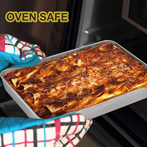 P&P Chef Deep Baking Pan Set Of 3 (12.3” & 10.4” & 9.3 Stainless Steel Baking Sheet Lasagna Rectangle Cake Pan For Oven Dishwasher Use, Non-Toxic & Heavy Duty & Easy Clean #TOP5