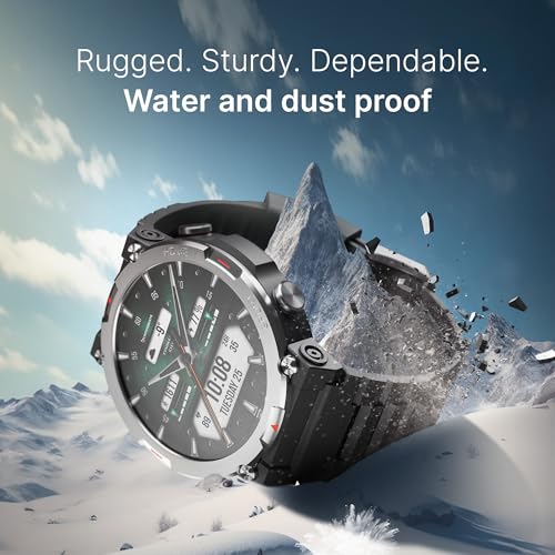 Image of CrossBeats Everest Smart Watch for Men 1.43 inch True AMOLED, Always ON Display Bluetooth Calling Rugged Outdoor Military Standard Certified Upto 15 Days Battery Life Smartwatch 100+ Sports Mode (Black)
