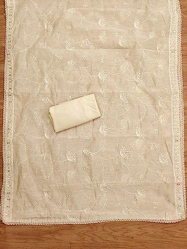 Image of Pandadi Saree Women's Elegant Lucknowi Work with Modal Cotton Chanderi and Embroidered Dupatta Unstitched Dress Material
