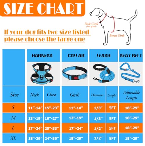 No Pull Dog Harness, Collar & Leash Set with Retractable Dog Seat Belt, Collapsible Dog Bowls and Poop Bag Dispenser - Ideal for Training, Walking, Hiking - Fits Small to Large Dogs(Blue-M) - Image 4